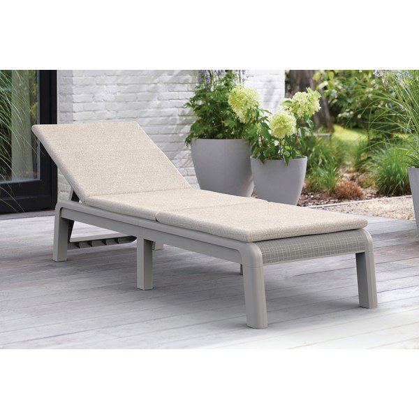 Béžové plastové/polstrované polohovacie/skladacie záhradné ležadlo Atlas – Keter-image-1