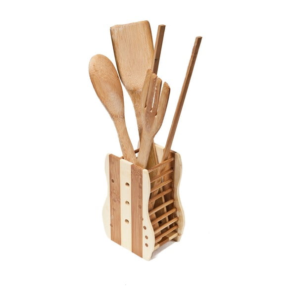 Set 5 kuchynských nástrojov z bambusu so stojanom Utilinox