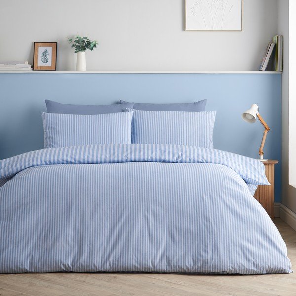 Modré obliečky na jednolôžko 135x200 cm Epping Textured Stripe – Catherine Lansfield-image-1