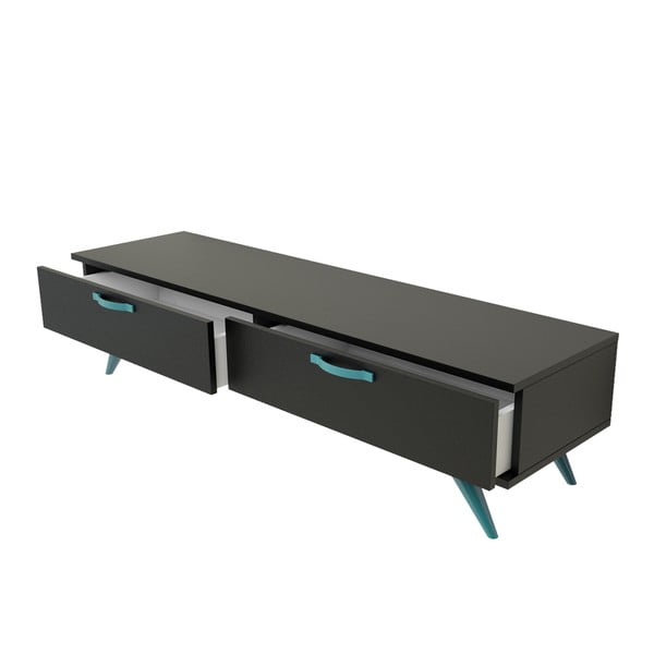 Čierny TV stolík s tyrkysovými nohami Magenta Home Coulour Series, šírka 150 cm