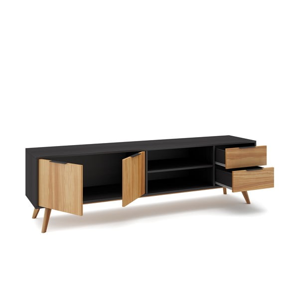 Čierny/prírodný TV stolík z borovicového dreva 180x53 cm Lavis – Marckeric-image-4