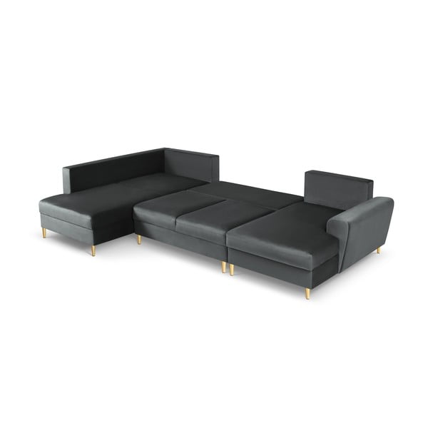 Tmavosivá zamatová rozkladacia/s úložným priestorom rohová pohovka (ľavý roh/do "U") Kyoto – Cosmopolitan Design-image-2