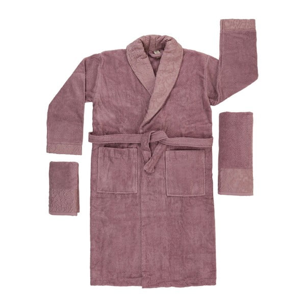 Ružovo-fialový set županu, uteráka a osušky zo 100% bavlny Crespo, veľ. M / L