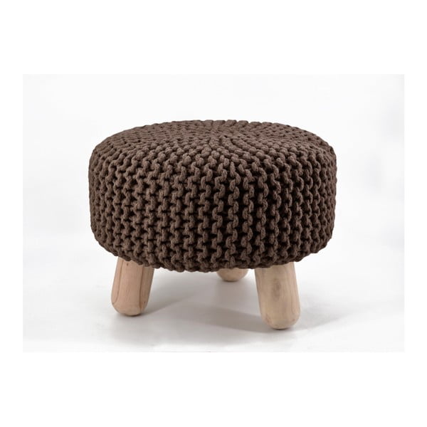 Hnedá nizka stolička s háčkovaním Moycor Crochet