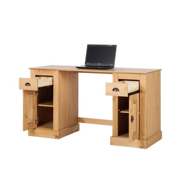 Prírodný pracovný stôl z borovicového dreva s 2 dvierkami Støraa Tommy-image-1