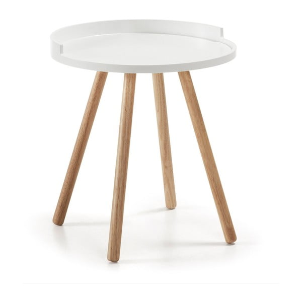 Biely odkladací stolík s drevenou podnožou Kave Home Bruk
