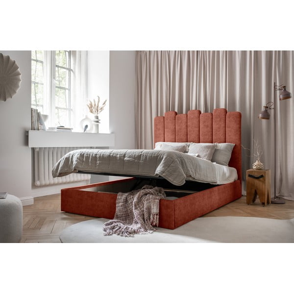 Čalúnená dvojlôžková posteľ s úložným priestorom s roštom 160x200 cm v tehlovej farbe Dreamy Aurora – Miuform-image-4