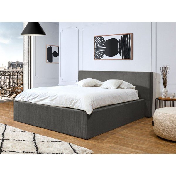 Tmavosivá čalúnená dvojlôžková posteľ s úložným priestorom s roštom 160x200 cm Nihad – Bobochic Paris-image-1