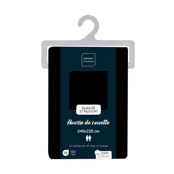 Čierna bavlnená obliečka na perinu na dvojlôžko/predĺžená 240x220 cm Lina – douceur d'intérieur-image-2