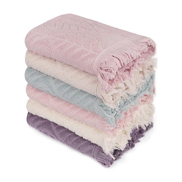 Sada 6 farebných uterákov z čistej bavlny, 50 × 90 cm