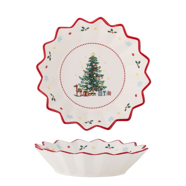 Červeno-krémový servírovací keramický tanier s vianočným motívom ø 20 cm Naive – Bloomingville-image-3