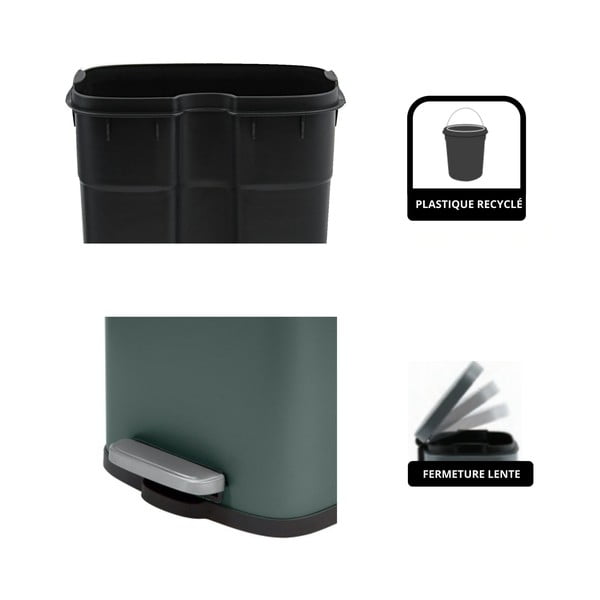 Tmavozelený nášľapný oceľový odpadkový kôš 5 l Akira – Spirella-image-3