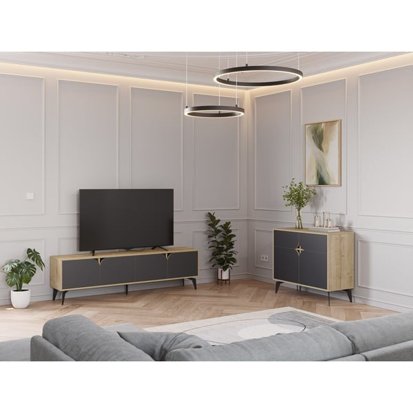 TV stolík v dekore duba v čierno-prírodnej farbe 180x51 cm Nola – Marckeric-image-1