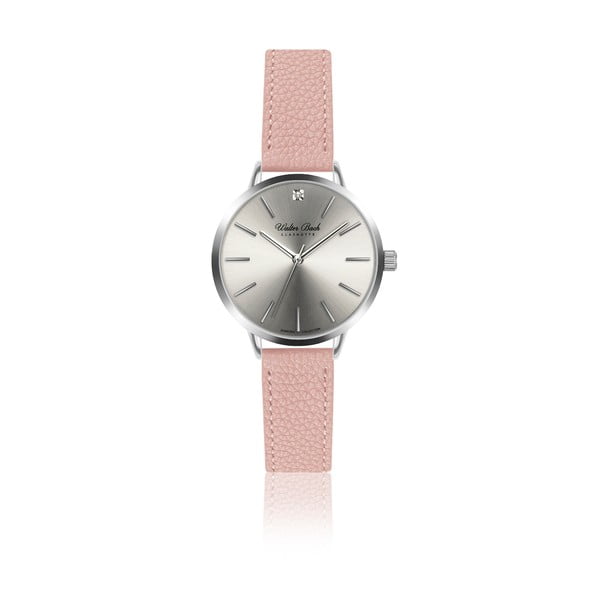Dámské hodinky s 1 diamantom a remienkom z pravej kože v ružovej farbe Walter Bach Diamond