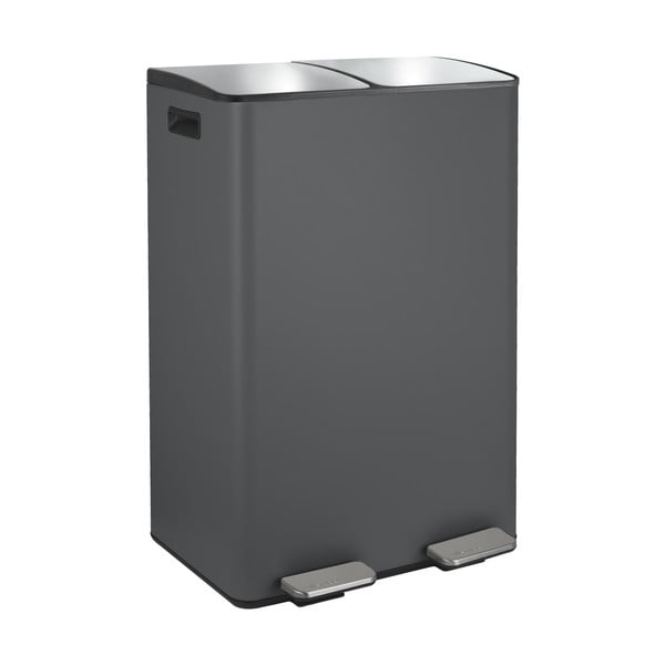 Tmavosivý oceľový odpadkový kôš 2x30 l na triedený odpad/nášľapný Aliya – Spirella