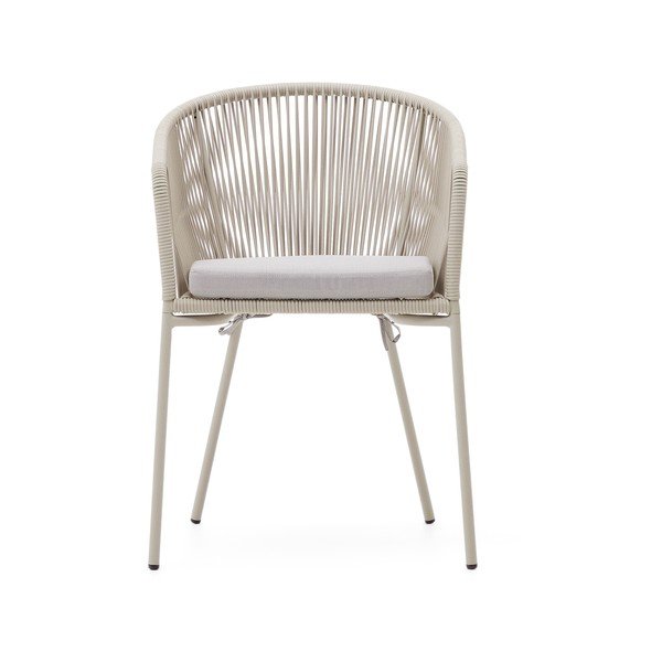 Krémovobiela kovová/polstrovaná záhradná stolička Yanet – Kave Home-image-2