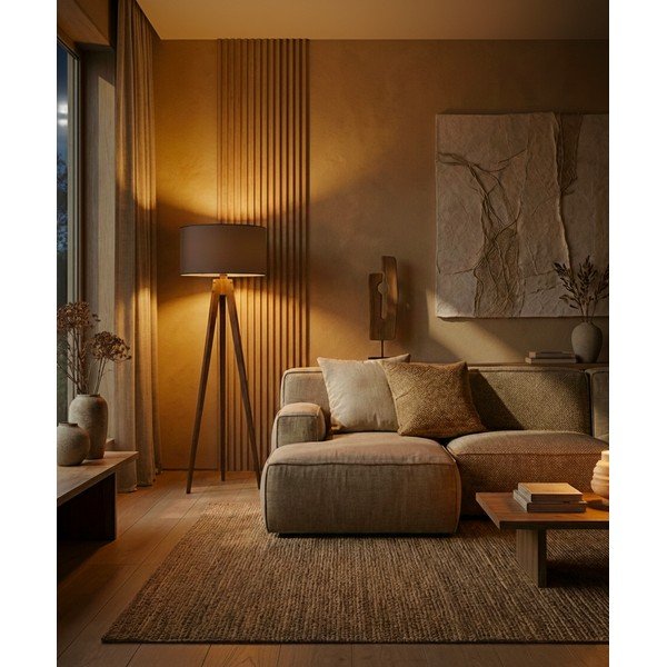 Čierna/hnedá stojacia lampa s textilným tienidlom (výška  153 cm) Tripod – Opviq lights-image-1