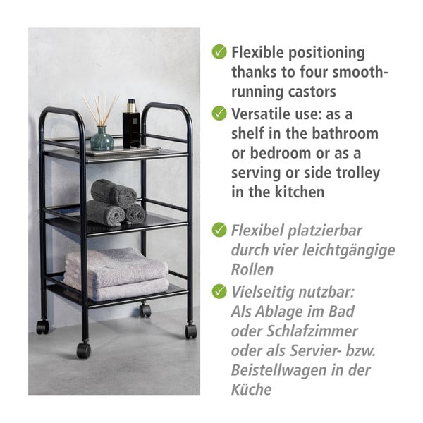 Čierny kovový pojazdný regál 41x75 cm – Wenko-image-4