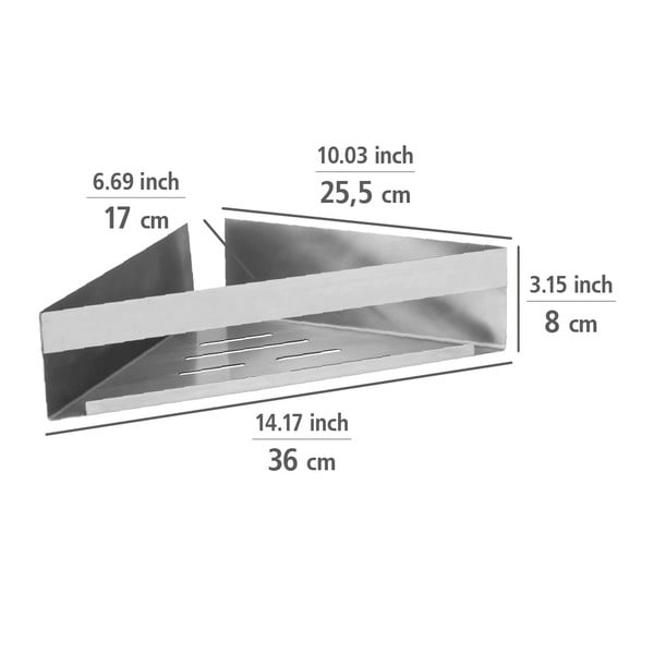 V matne striebornej farbe rohová samodržiaca kúpeľňová polička z nehrdzavejúcej ocele Genova – Wenko-image-2