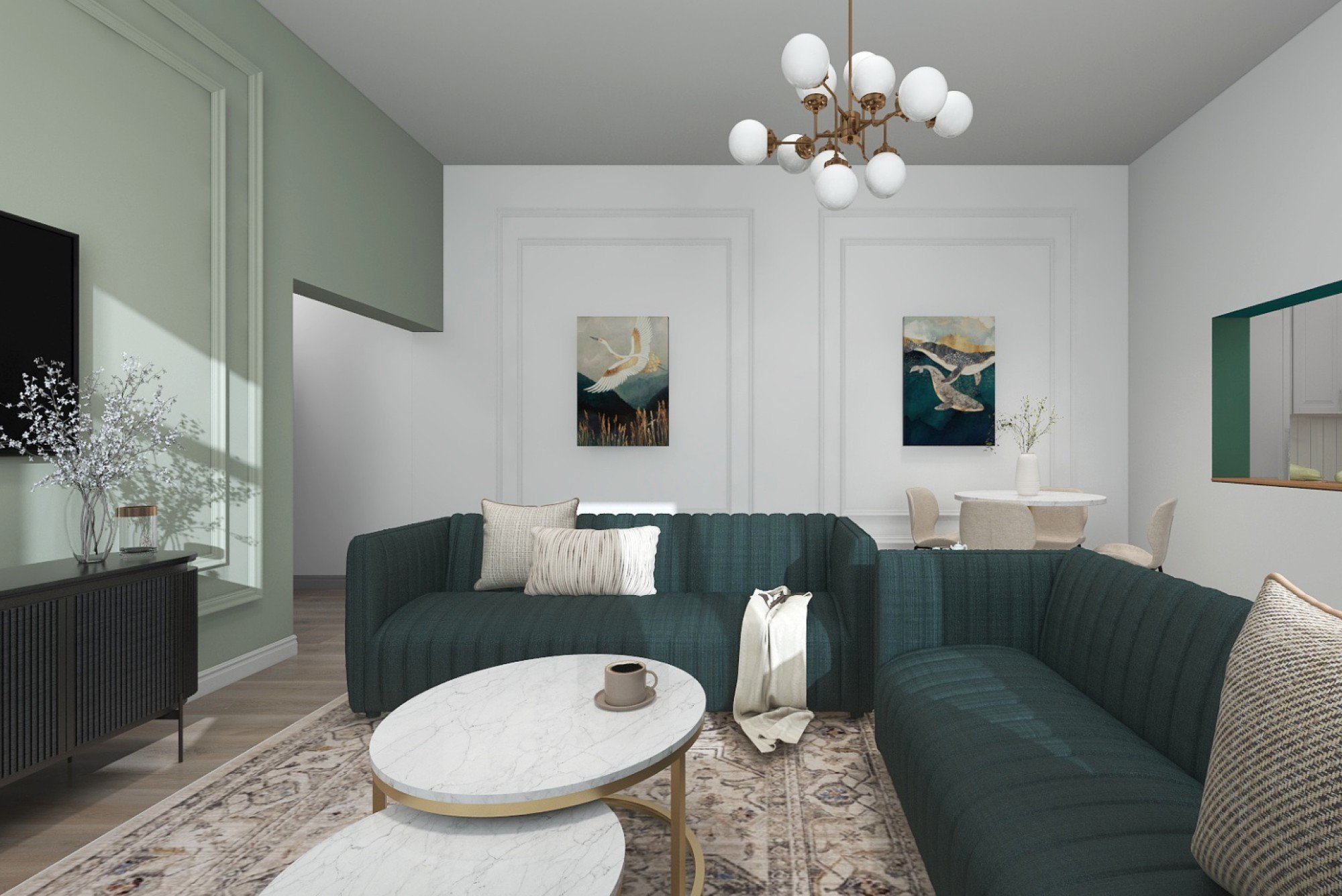 Výrazná sedačka bola už v dizajne návrhu ako prirodzený stredobod celého obývacieho priestoru, okolo ktorého sa odohráva každodenný život. Farebnosť aj rozloženie nábytku podporujú pocit otvorenosti a pohodlia.