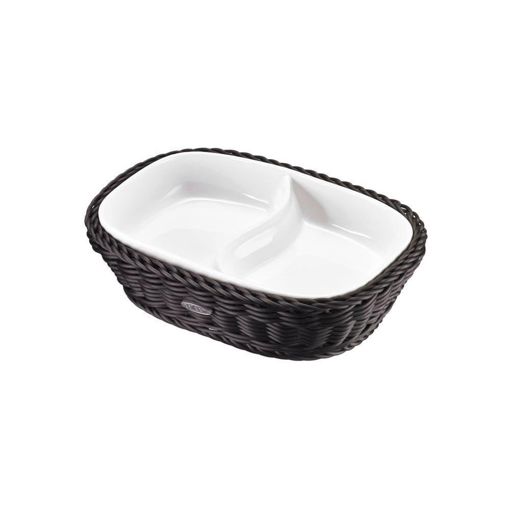 E-shop Porcelánová servírovacia miska v čiernom košíku Saleen, 22,5 x 16,5 x 5,5 cm