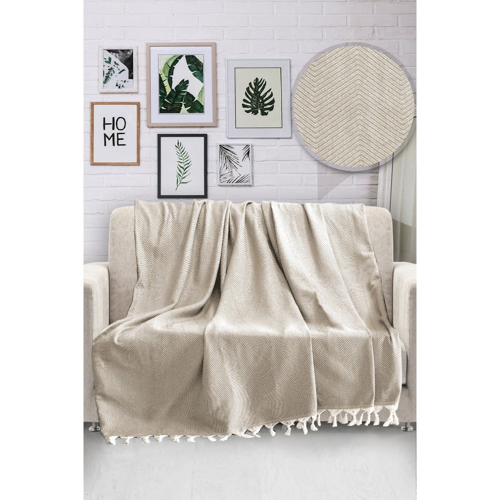 E-shop Béžový bavlnený pléd cez posteľ Viaden HN, 170 x 230 cm
