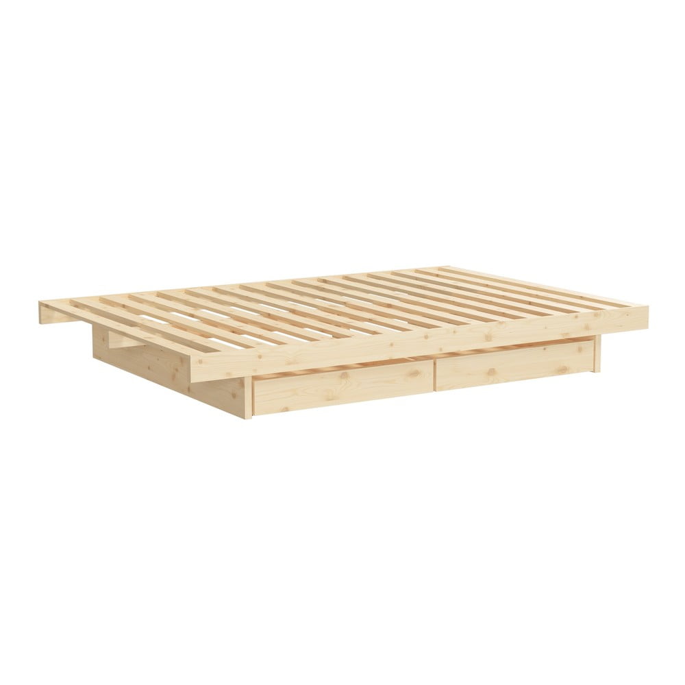 E-shop Dvojlôžková posteľ z borovicového dreva s úložným priestorom Karup Design Kanso, 140 x 200 cm