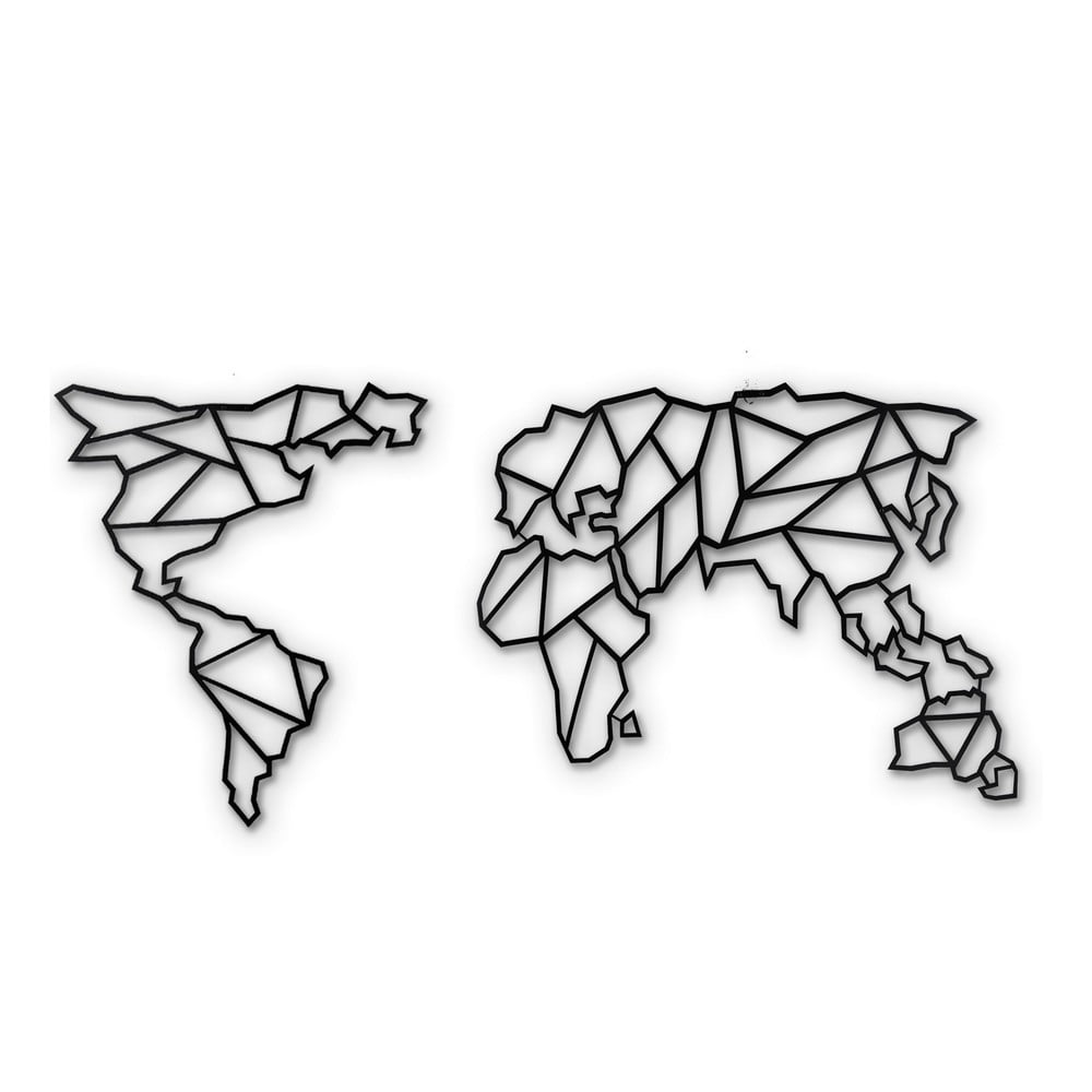 E-shop Nástenná kovová dekorácia Map Of The World Clear, 85 × 170 cm