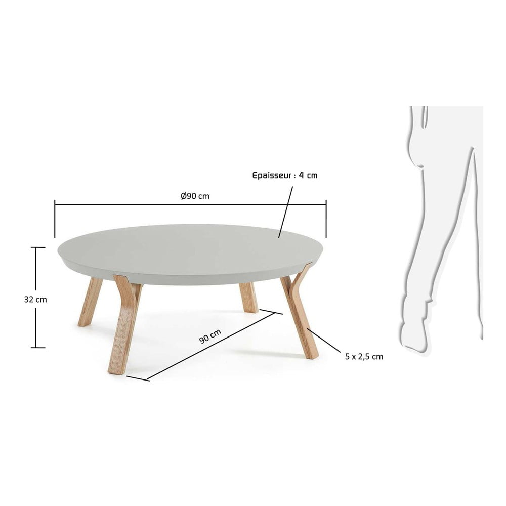 Obrázok Svetlosivý konferenčný stolík s nohami z jaseňového dreva La Forma Solid, Ø 90 cm