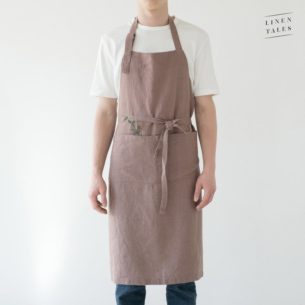 E-shop Starofialová ľanová zástera Linen Tales Chef, dĺžka 100 cm