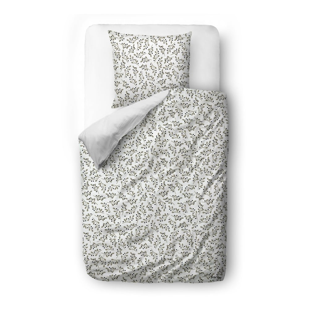 Biele/sivé obliečky na jednolôžko z bavlneného saténu 140x200 cm Mistletoe Kiss – Butter Kings