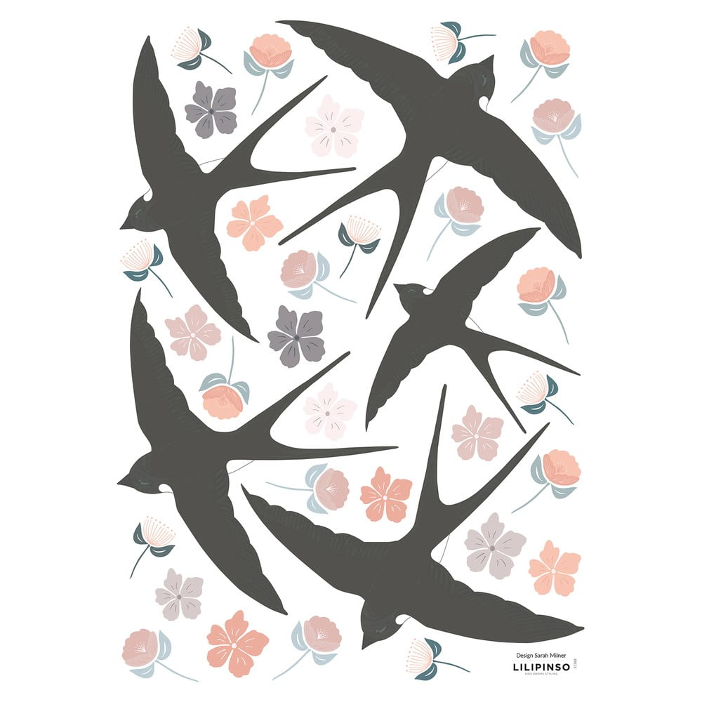 Hárok samolepiek 30x42 cm Flowers & Swallows – Lilipinso