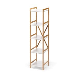 Biely úzky päťposchodový regál s bambusovou konštrukciou loomi.design Lora