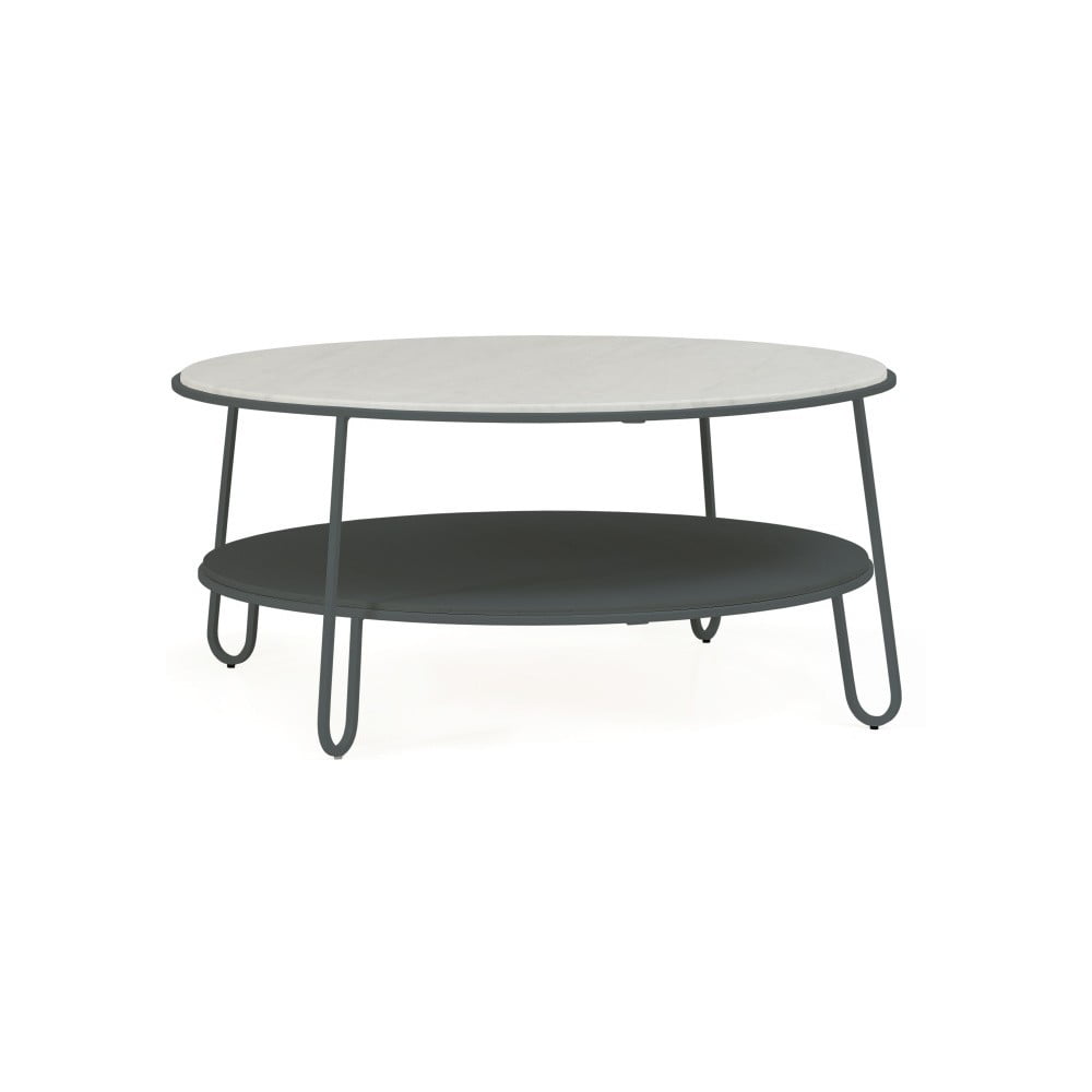 Sivý konferenčný stolík s mramorovou doskou HARTÔ Eugénie, ⌀ 90 cm