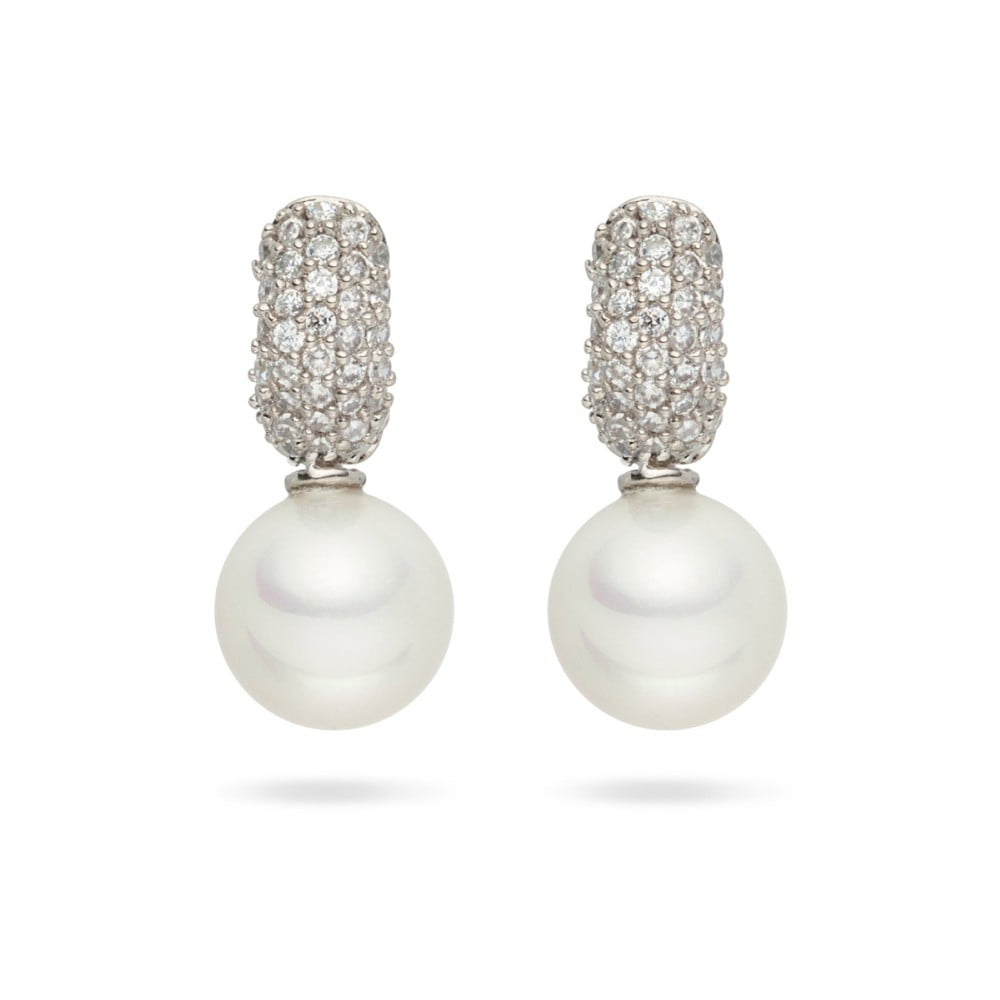 Biele perlové náušnice so zirkónmi Pearls of London Niké