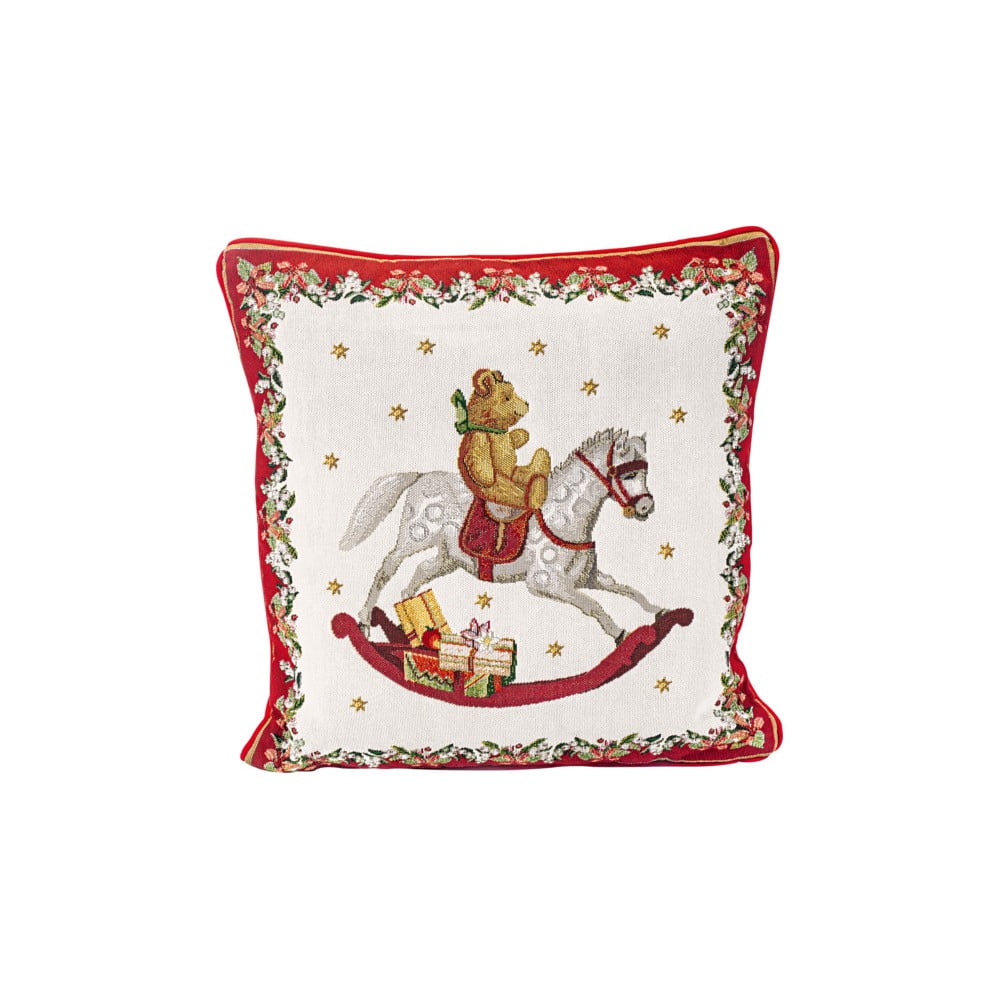E-shop Červeno-biely bavlnený dekoračný vankúš s vianočným motívom Villeroy & Boch Toys Fantasy, 45 x 45 cm
