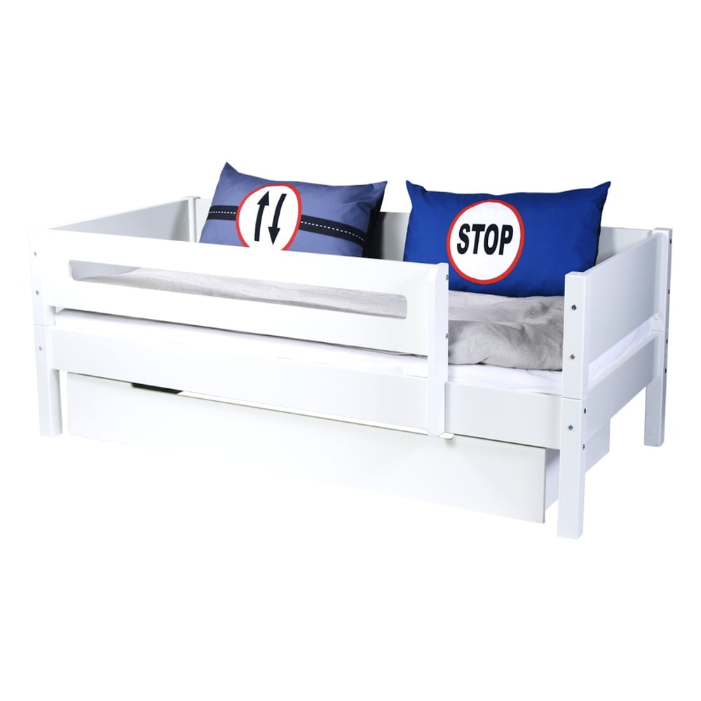 Biela detská posteľ s bezpečnostnými postrannými peľasťami a zásuvkou Manis-h Max, 90 x 200 cm