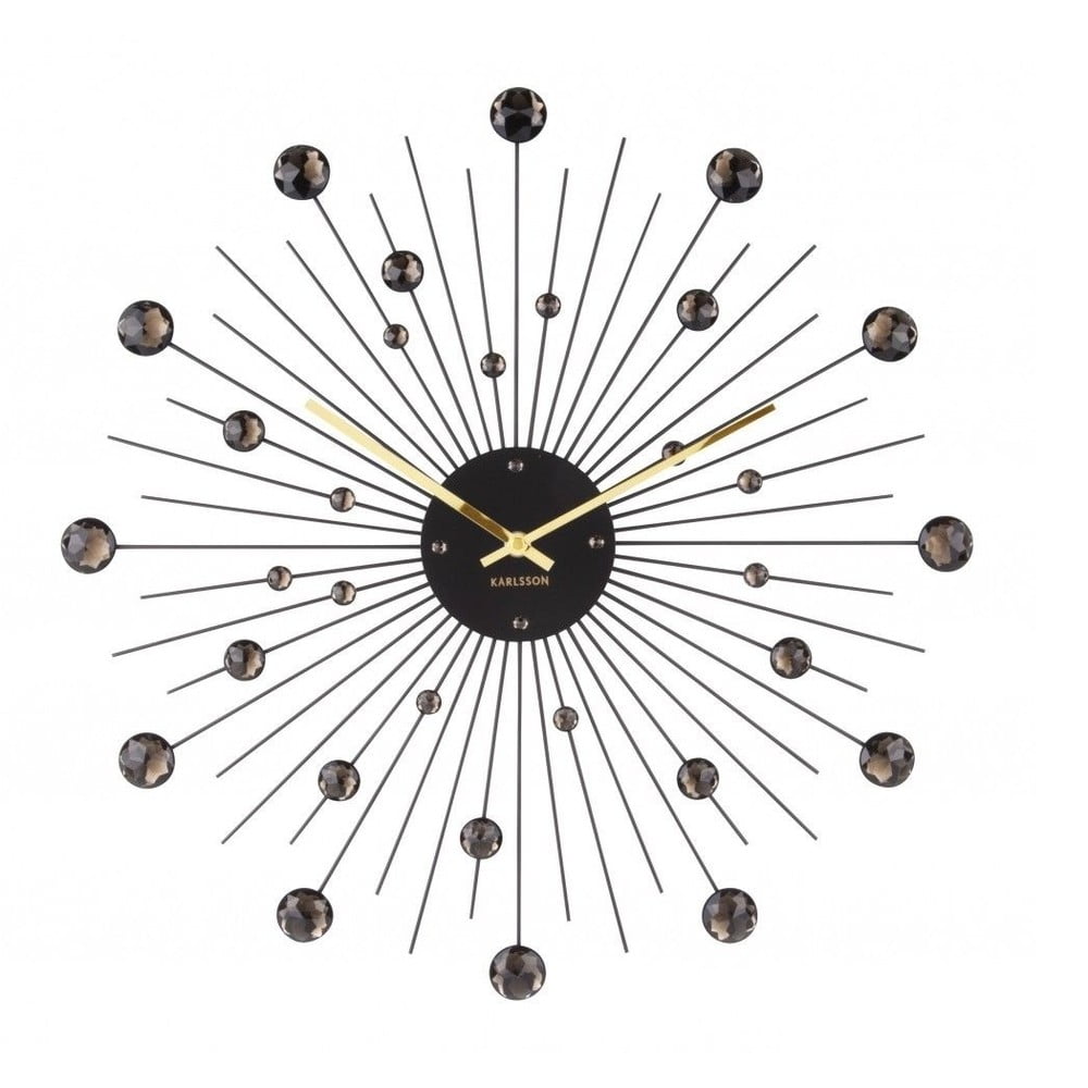 E-shop Nástenné hodiny z krištáľov čiernej farby Karlsson Sunburst