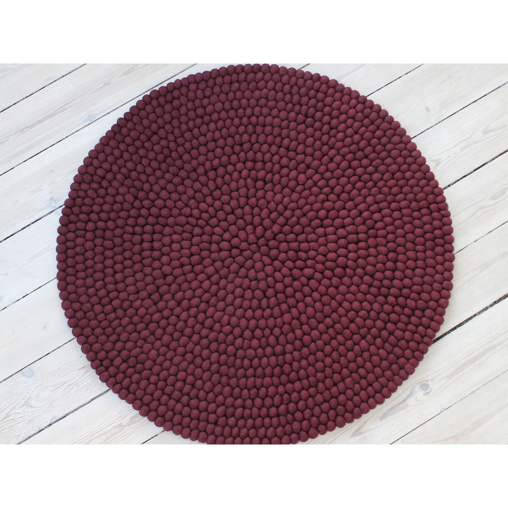 Obrázok Tmavý višňovočervený guľôčkový vlnený koberec Wooldot Ball rugs, ⌀ 90 cm