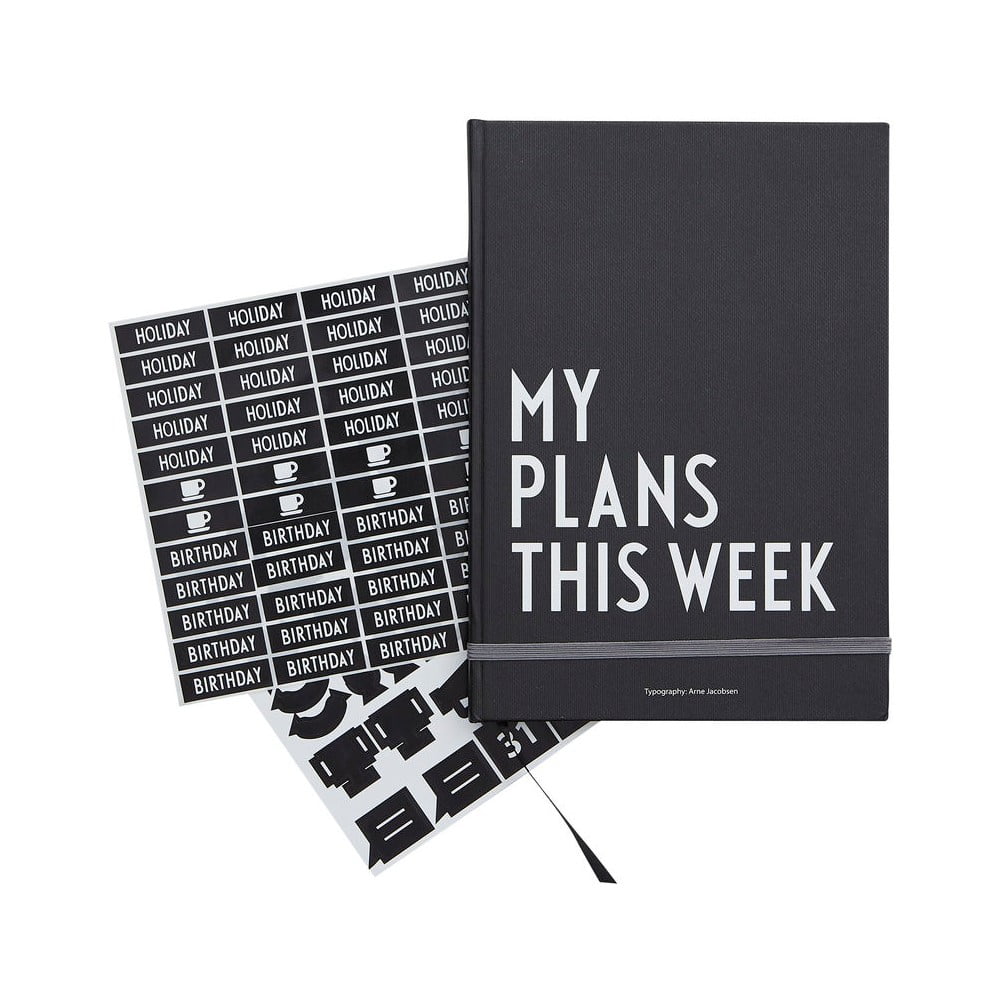 Čierny týždenný plánovač Design Letters Plans
