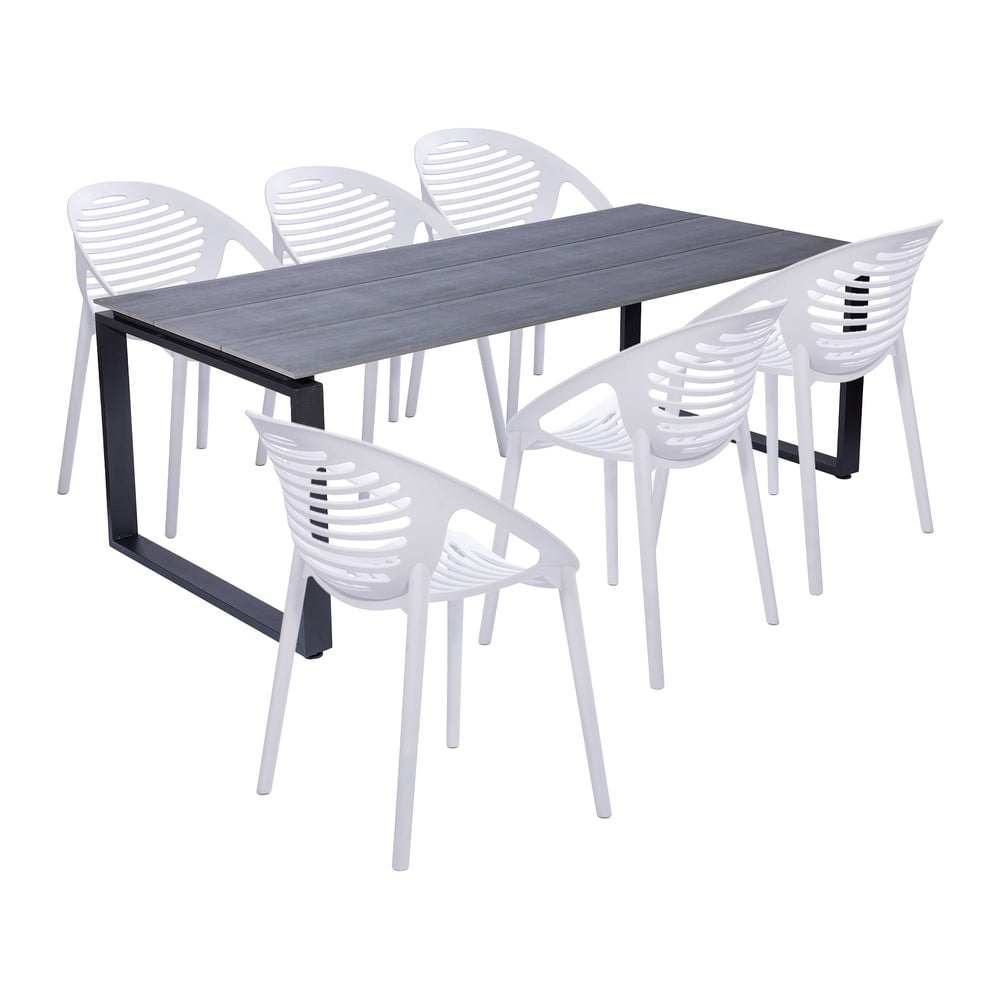 E-shop Záhradná jedálenská súprava pre 6 osôb s bielou stoličkou Joanna a stolom Strong, 210 x 100 cm