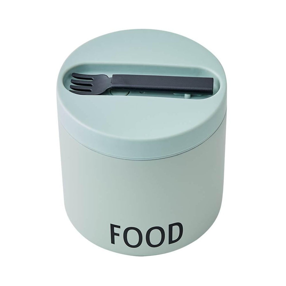 Zelený desiatový termobox s lyžicou Design Letters Food, výška 11,4 cm
