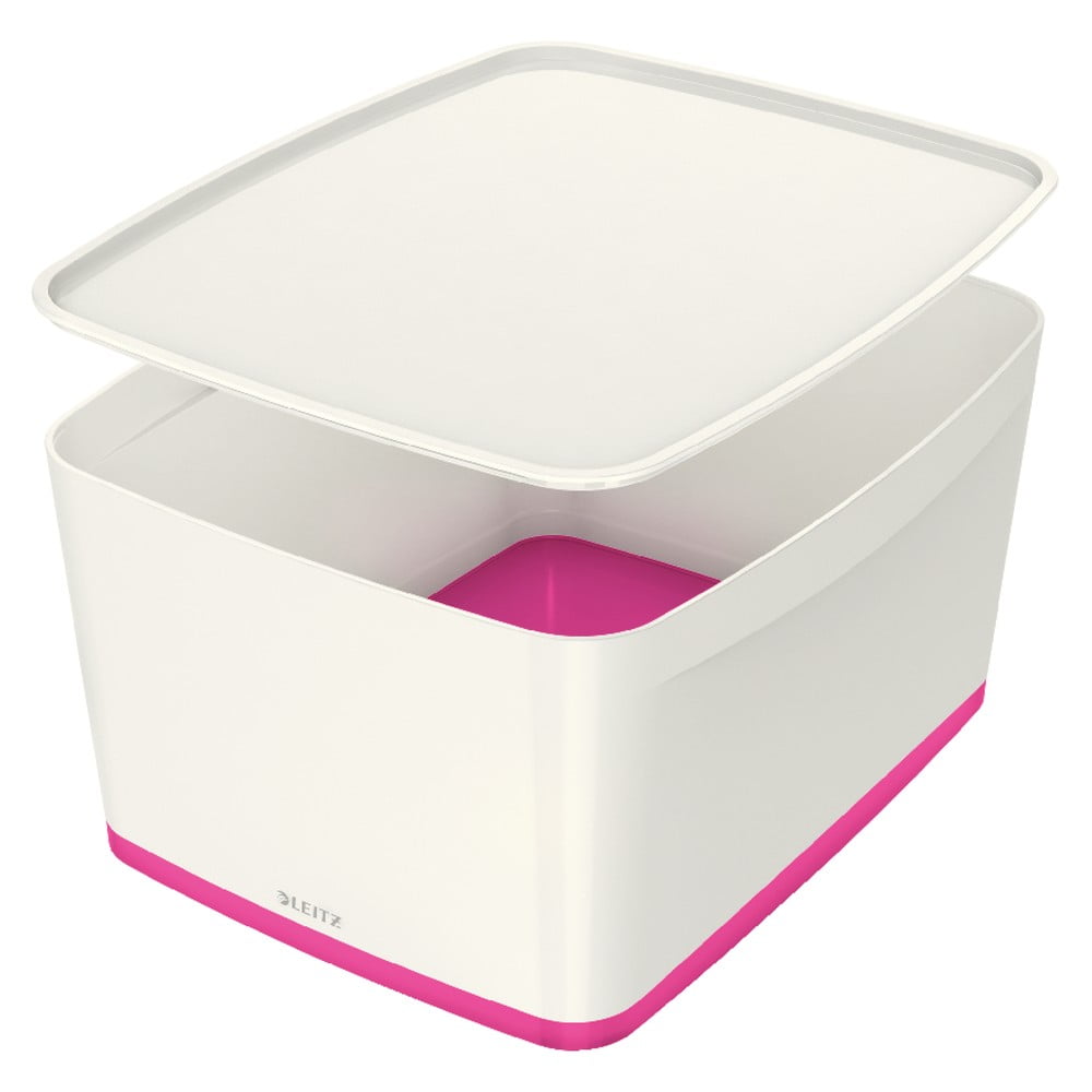 E-shop Bielo-ružový plastový úložný box s vekom MyBox - Leitz