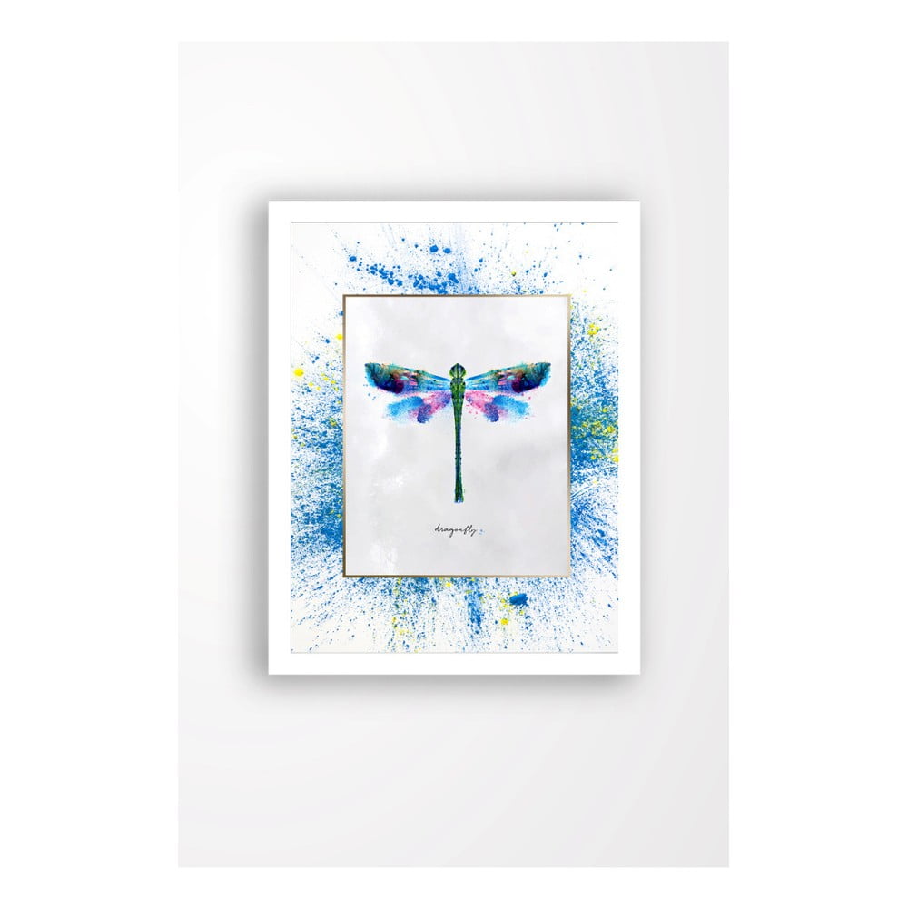 E-shop Nástenný obraz na plátne v bielom ráme Tablo Center Dragonfly, 29 × 24 cm