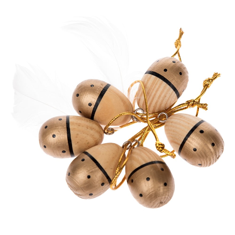 E-shop Súprava 6 drevených závesných dekorácií v zlatej farbe Dakls Easter Eggs