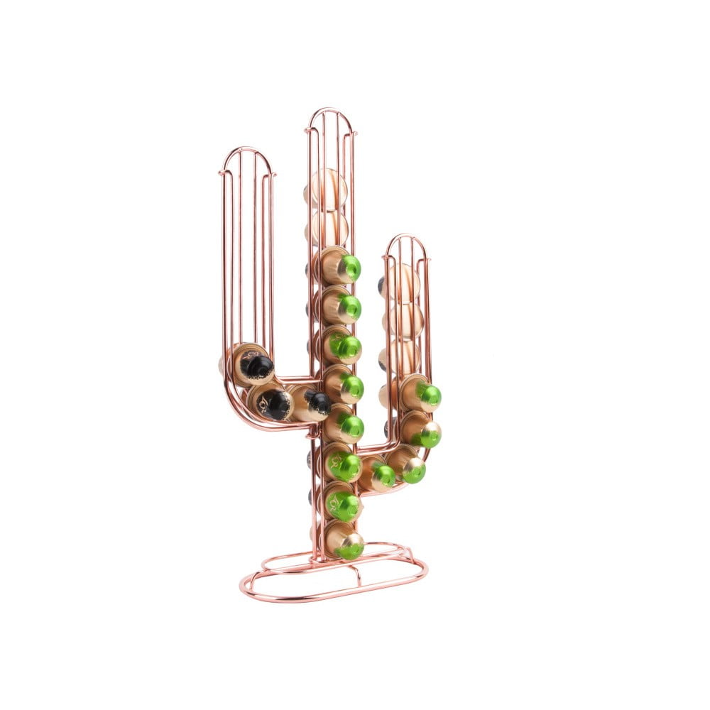 E-shop Stojan na 48 kávových kapsúl v medenej farbe Present Time Cactus