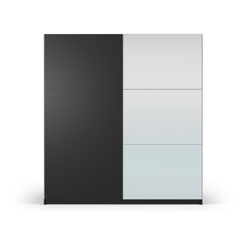 E-shop Čierna šatníková skriňa so zrkadlom a s posuvnými dverami 200x215 cm Lisburn - Cosmopolitan Design