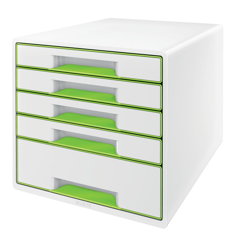 Bielo-zelený zásuvkový box Leitz WOW CUBE, 5 zásuviek