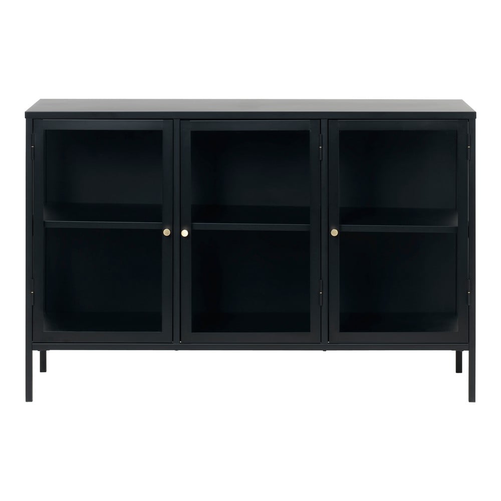 E-shop Čierna komoda s presklenými dverami Unique Furniture Carmel, dĺžka 132 cm