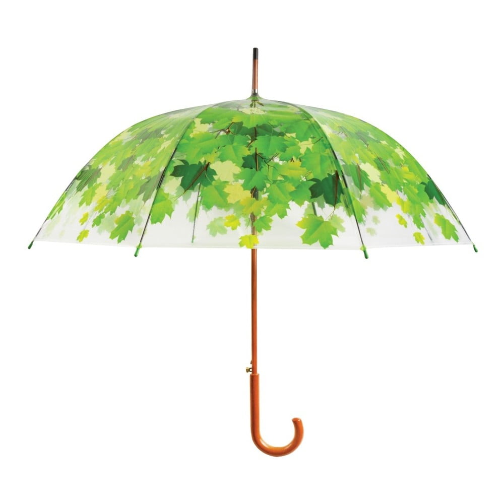 E-shop Transparentný dáždnik s rúčkou so zelenými detailmi Esschert Design Ambiance Birdcage Leaf, ⌀ 92,5 cm